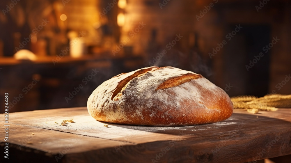 Traditional Artisan Sourdough Bread by Wood Fire Oven - Embodying the Art & Passion of Rustic Baking. Generative AI.