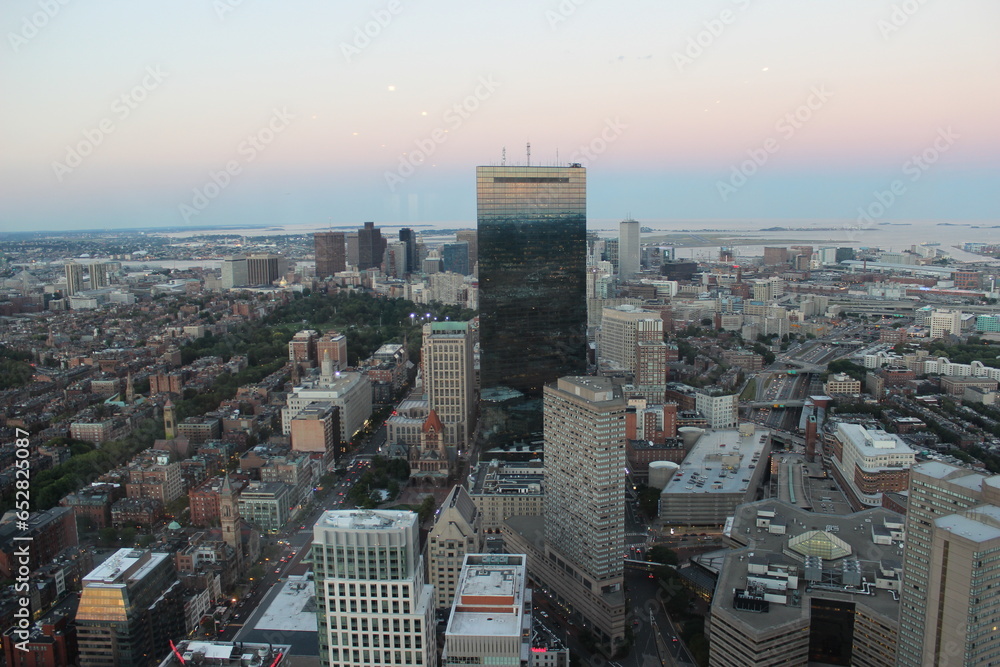 Fototapeta premium A view of Boston from the observation deck of the Prudential Tower. At the sunset