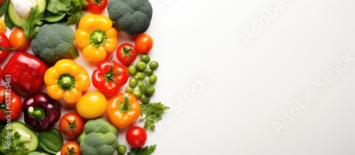 Vegetables arranged in a circle seen from above on a white background