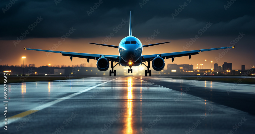 airport runway,  planes taking off - obrazy, fototapety, plakaty 