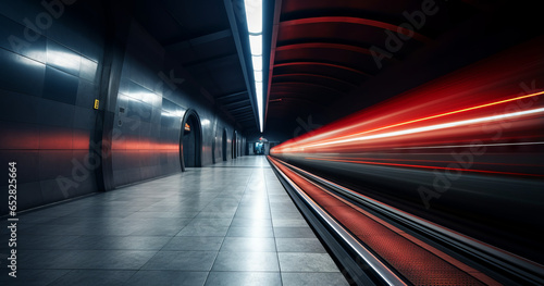 Passing underground train to the tunnel on the subway platform, motion blur © GustavsMD
