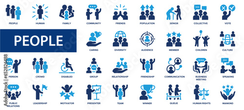 People flat icons set. Family, human, team, community, friends, business people and more.