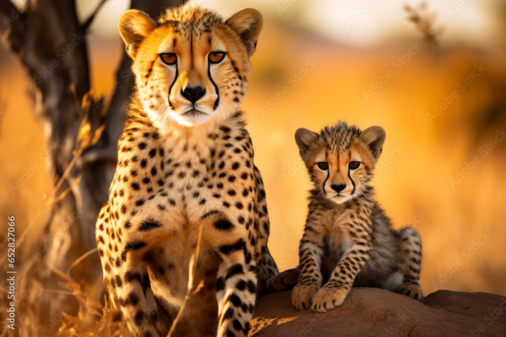 mother and cub leopard with natural background mother and cub leopard with natural background
