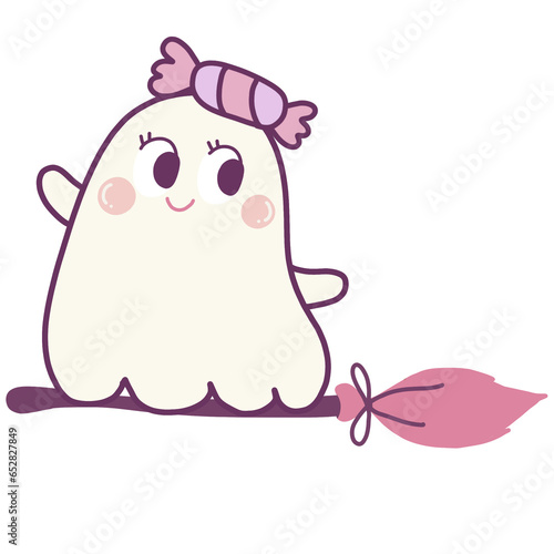 cute pink ghost halloween kawaii cartoon broom pastel photo