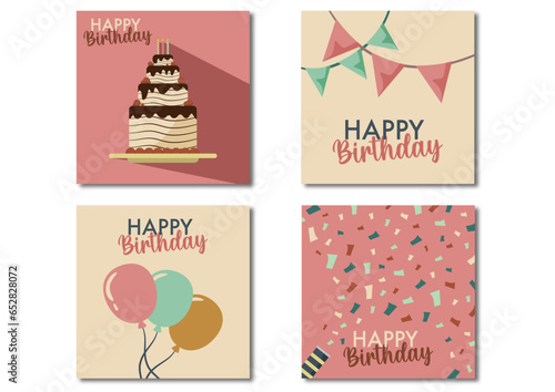 Cartes d’anniversaire, événement, invitation, gâteau, bougies, confettis, ballons, festifs, pastel