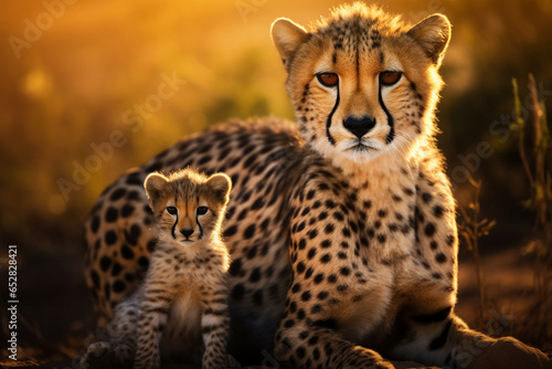 mother and cub leopard with natural background