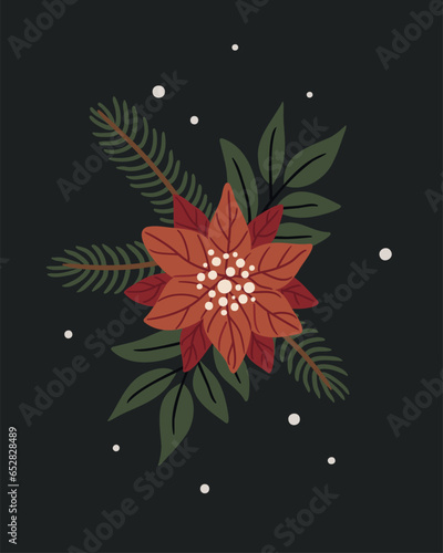 Christmas illustration with poinsettia flower for card or poster