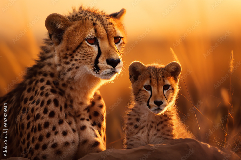 mother and cub leopard with natural background mother and cub leopard with natural background