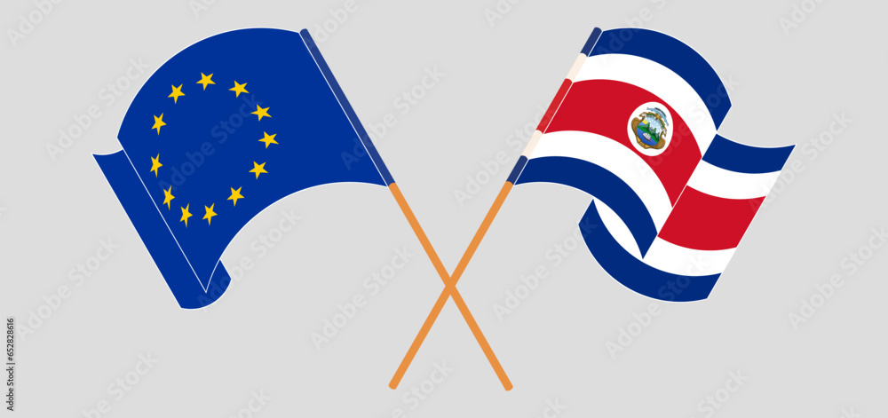 Crossed and waving flags of the European Union and Costa Rica Crossed and waving flags of the European Union and Costa Rica