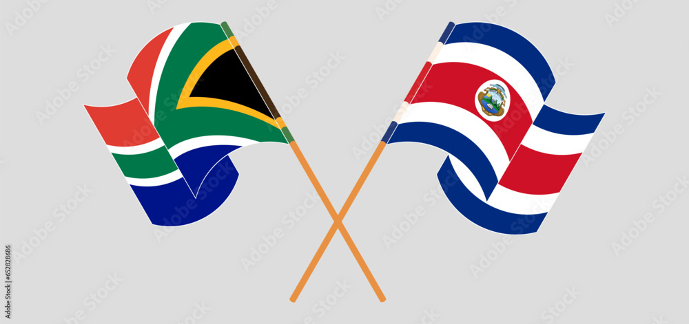 Crossed and waving flags of South Africa and Costa Rica Crossed and waving flags of South Africa and Costa Rica