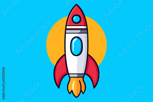 Illustration of rocket spaceship cartoon vector icon in an isolated flat science technology concept