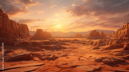 Rocky desert canyon at sunset