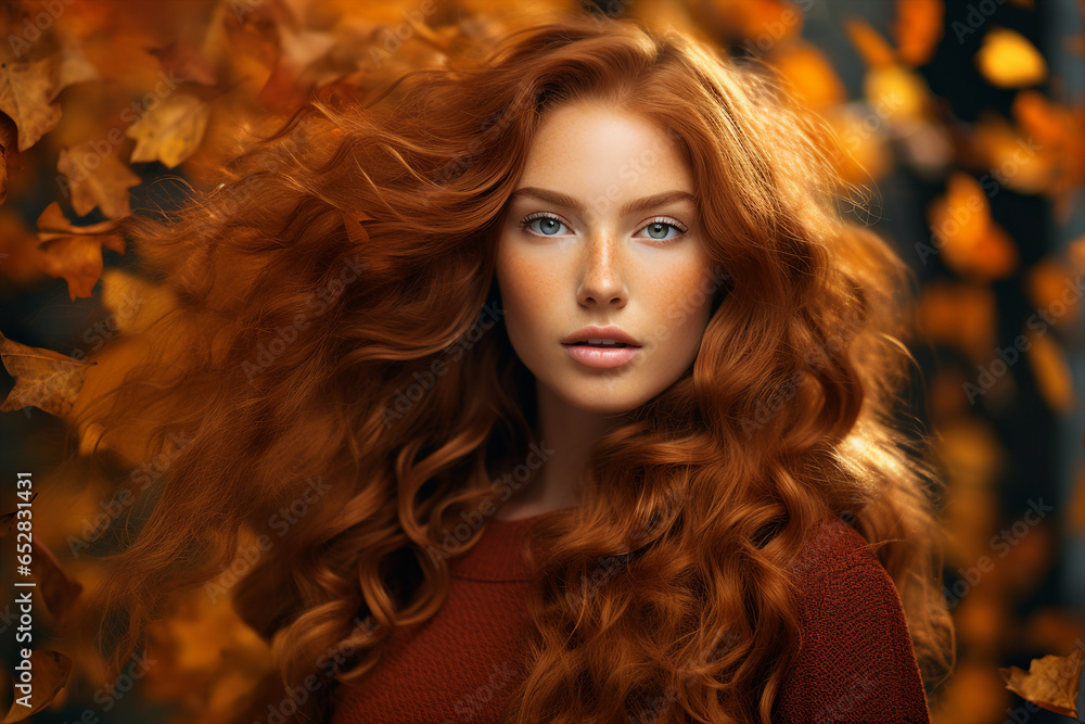 Generative Ai illustration of stunning woman surrounded by dry foliage autumn decorations background Generative Ai illustration of stunning woman surrounded by dry foliage autumn decorations background