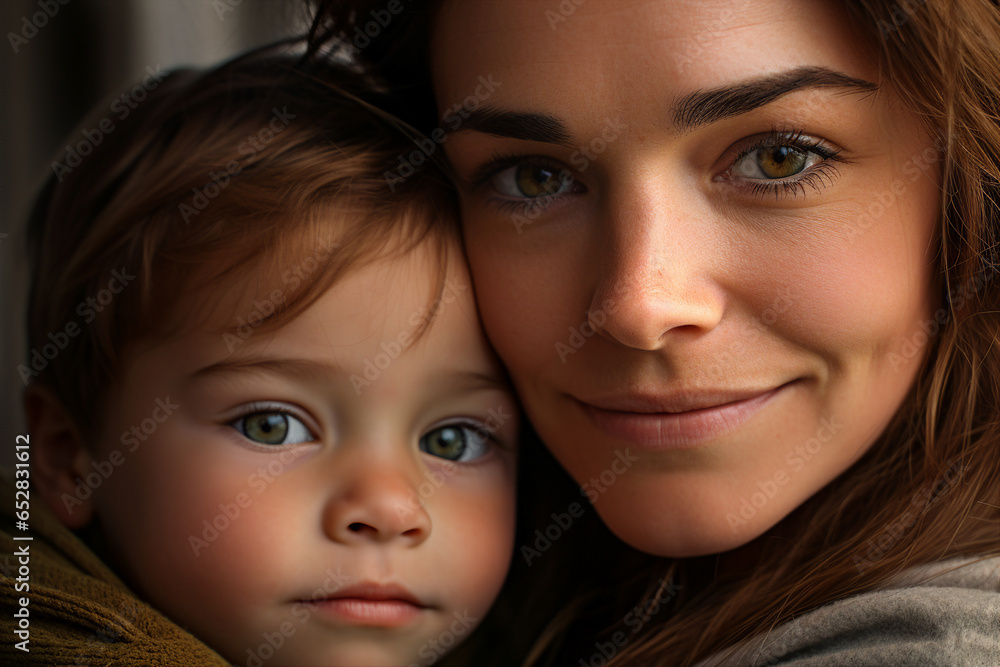 Generative Ai image of beautiful young mom with little sweet baby Generative Ai image of beautiful young mom with little sweet baby