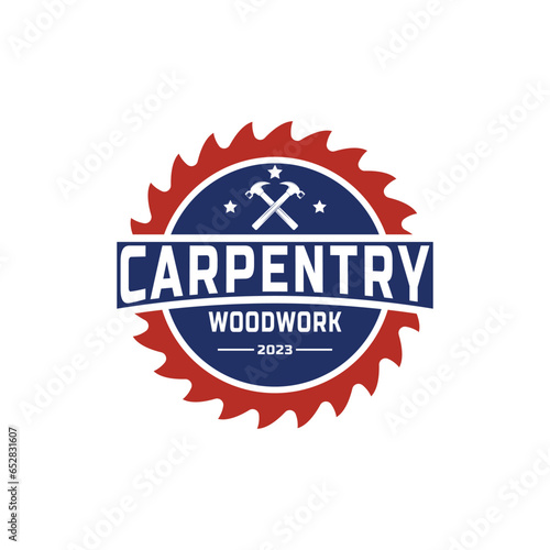 Carpentry logo design vintage retro with hammer