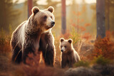 mother and cub bear with natural background