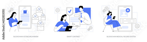 Blockchain technology applications isolated cartoon vector illustrations se