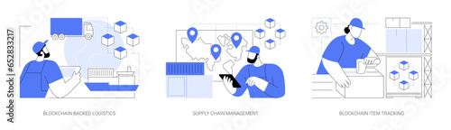 Blockchain technology in logistics isolated cartoon vector illustrations se