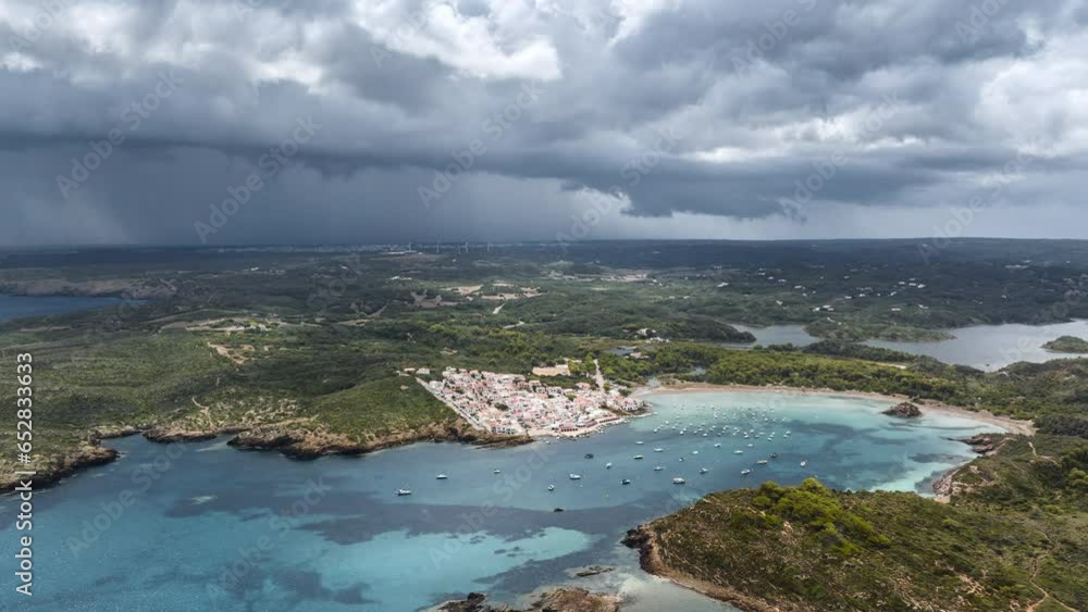 Aerial time lapse over Es grau cloudy day Menorca Aerial time lapse over Es grau cloudy day Menorca
