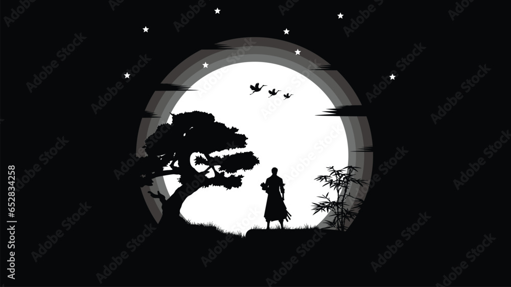 illustration vector graphic of Ninja, Assassin, Samurai training at night on a full moon. Perfect for wallpaper, poster, etc. illustration vector graphic of Ninja, Assassin, Samurai training at night on a full moon. Perfect for wallpaper, poster, etc.