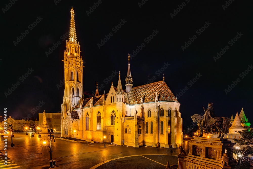 Night view of the Matthias Church in Budapest, Hungary