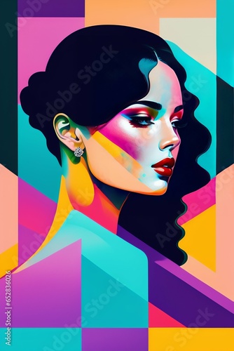 Medium-Shot of a cute stunning beautiful glamour nubic young woman in the style of Suprematism , art illustration, pastel colors 