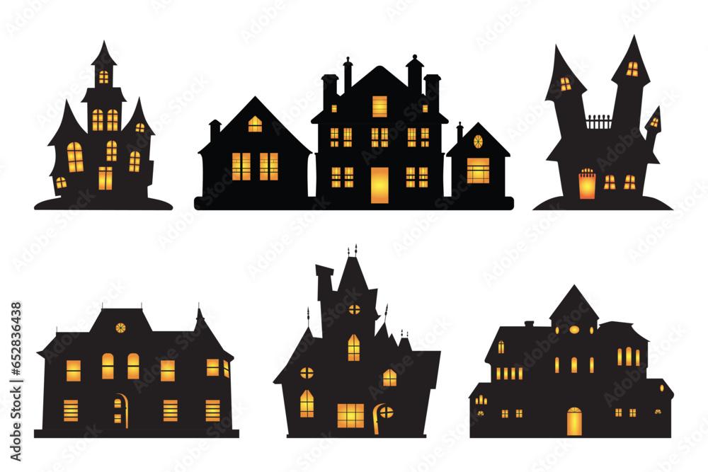 Haunted house silhouette set isolated on white background Haunted house silhouette set isolated on white background