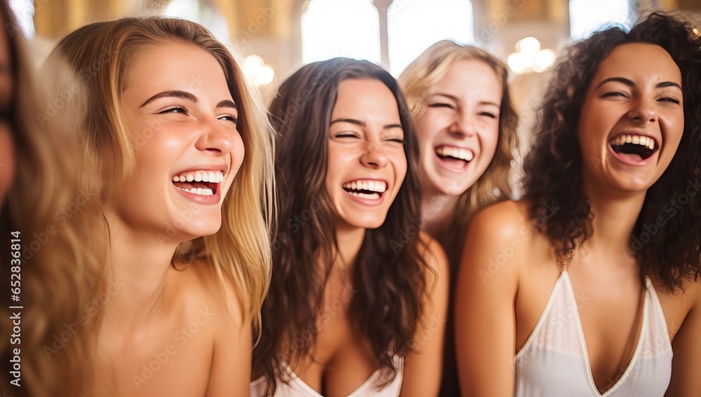 Group of young women laughing and having fun together