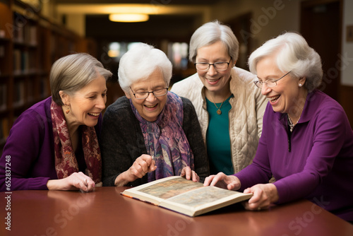 A group of elderly people watching an album