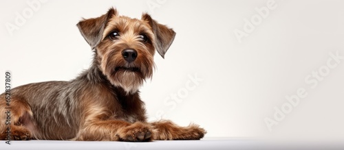 Delighted calm brown Kurzhaar Drathaar dog poses in studio Purebred isolated on white background Represents animals pets vet and friendship Copy space for ad or design photo