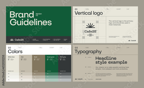 Brand identity guideline template to create visual identity of coffee shop, restaurant or cafe