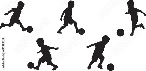 A kid playing soccer silhouette vector