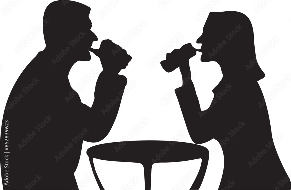 A man and a woman are drinking silhouette vector. Silhouette of a couple drinking vector.