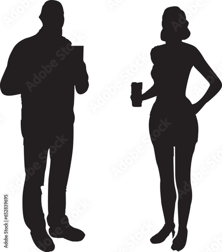 A man and a woman are drinking silhouette vector. Silhouette of a couple drinking vector.