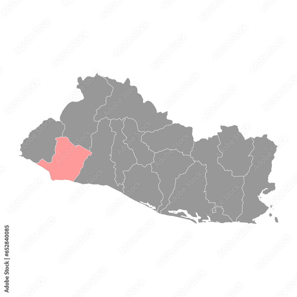 Sonsonate department map, administrative division of El Salvador.