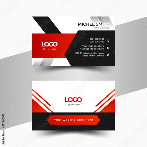 Creative and professional Red and Black business card print template.