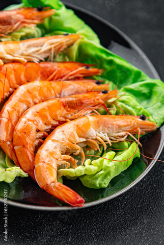 shrimp fresh prawn seafood crustacean langoustine meal food snack on the table copy space food background rustic top view