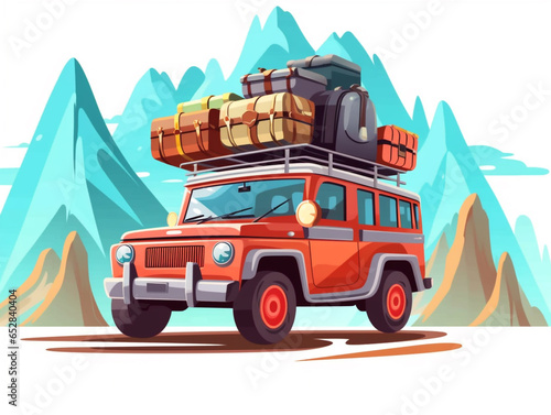 Cars used by travelers traveling to distant destinations for long periods of time. Bags and other items are placed on the roof of the car. © Aisyaqilumar