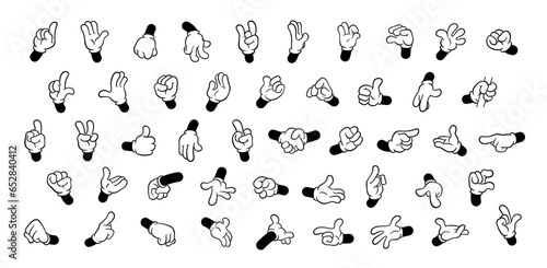 Collection of forty seven illustrations of retro four-fingered cartoon hands.