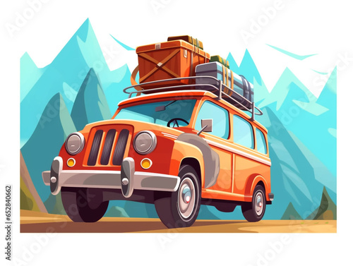 Cars used by travelers traveling to distant destinations for long periods of time. Bags and other items are placed on the roof of the car. © Aisyaqilumar