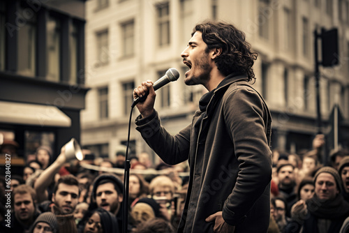 Inspiring Social Movement Leader Addressing Activists for Change © Nino Lavrenkova