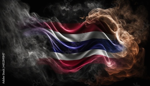 National flag of Thailand made from colored smoke isolated on black background.