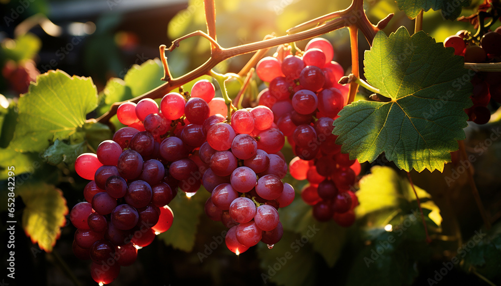 Fototapeta premium Grape leaf, nature vibrant beauty, ripe fruit, freshness in winemaking generated by AI
