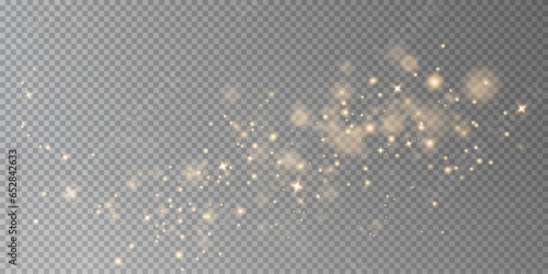 Christmas background. Powder dust light PNG. Magic shining gold dust. Fine, shiny dust bokeh particles fall off slightly. Fantastic shimmer effect. Vector illustrator.	
