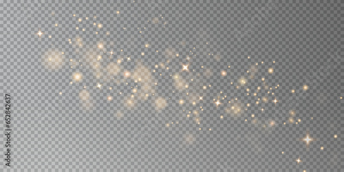 Christmas background. Powder dust light PNG. Magic shining gold dust. Fine, shiny dust bokeh particles fall off slightly. Fantastic shimmer effect. Vector illustrator.	

