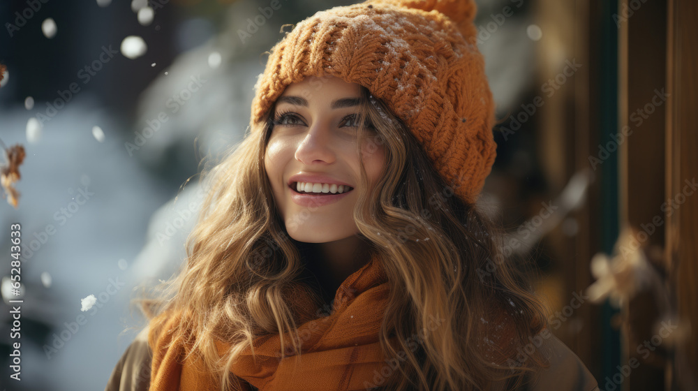 portrait of a woman in a hat winter portrait of a woman in a hat winter
