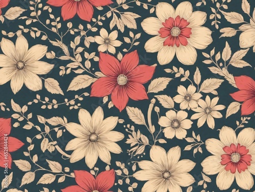 A Floral Pattern With Red And White Flowers