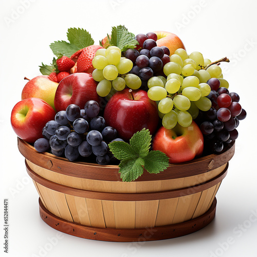 Various types of fresh fruit are placed and filled in a bushel basket. These fruits are put in randomly until they pile up.