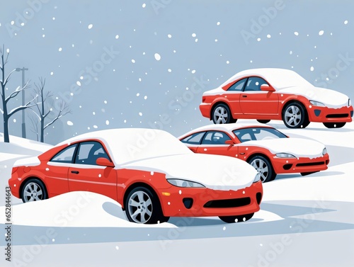 Three Cars Covered In Snow