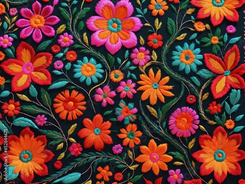A Colorful Floral Pattern On A Black Background
